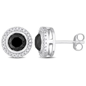 Sofia B. 2 1/5 cttw Black Diamond Rounmd Cut and White Diamond Halo Stud Earrings