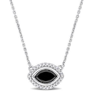 Sofia B. 1 1/10 cttw Black Diamond Marquise Cut And White Diamond Halo Necklace