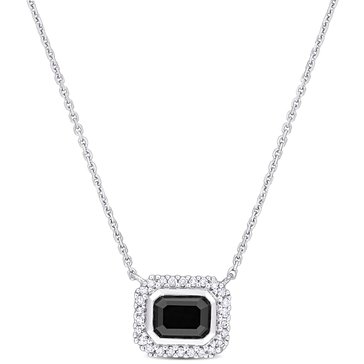 Sofia B. 1 1/8 cttw Black Diamond Emerald Cut and White Diamond Halo Pendant