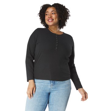 Yarn & Sea Women's Long Sleeve Rib Henley With Snaps Plus Size