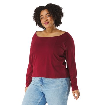 Yarn & Sea Women's Long Sleeve Side Squareneck Top Plus Size