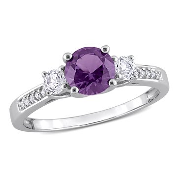 Sofia B. 1 1/3 cttw Simulated Alexandrite, Created White Sapphire and Diamond Accent 3-Stone Engagement Ring