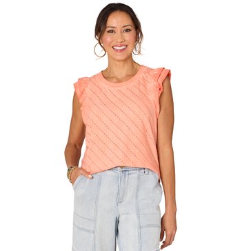 Democracy Women's Double Ruffle Mineral Wash Knit Top (Petites Size)