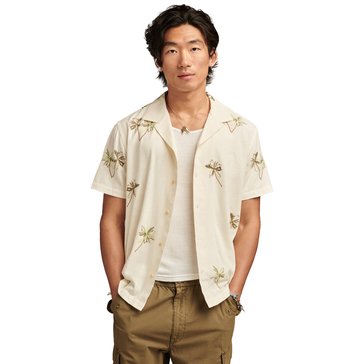 Lucky Men's Short Sleeve Palm Tree Embroidered Camp Collar Shirt
