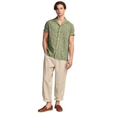 Lucky Men's Short Sleeve Embroidered Camp Collar Textured Shirt