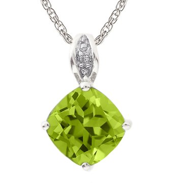 Peridot and Diamond Cushion Pendant