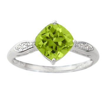 Peridot and Diamond Cushion Ring