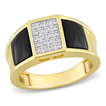 Sofia B. Men's 2 cttw Square Black Onyx and 1/10 cttw Diamond Ring