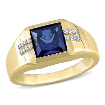 Sofia B. Men's 3 cttw Square Created Blue Sapphire and Diamond Accent Ring