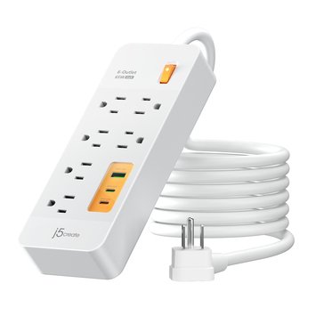 j5create 6-Outlet Power Strip with 65W Charging Station