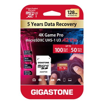 Gigastone MicroSD XC 128GB A2 V30 4K Game Pro with SD adapter