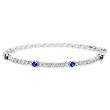 Created Blue And White Sapphire Adjustable Bracelet