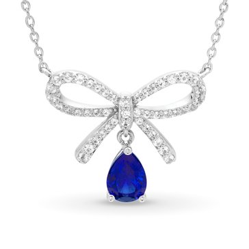 Created Blue And White Sapphire Delicate Bow Necklace