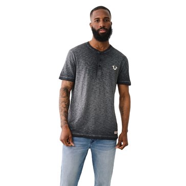 True Religion Men's Short Sleeve Dyed Embroidery Henley Shirt