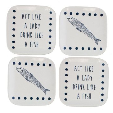 Beachcombers Coastal Life Lady Appetizer Plates, Set of 4