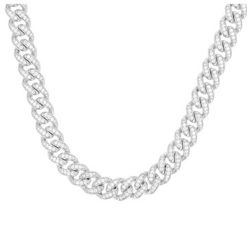 Cuban Pave Cubic Zirconia 10mm Chain Necklace with Box Lock