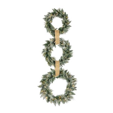 Gerson 72-Inch Frosted Triple Wreath Lighted Door Hanger