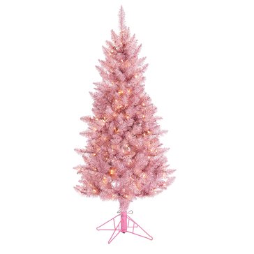 Gerson 5-Foot Prelit Slim Pink Tinsel Tree