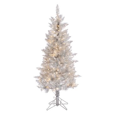 Gerson 5-Foot Prelit Slim Silver Tinsel Tree