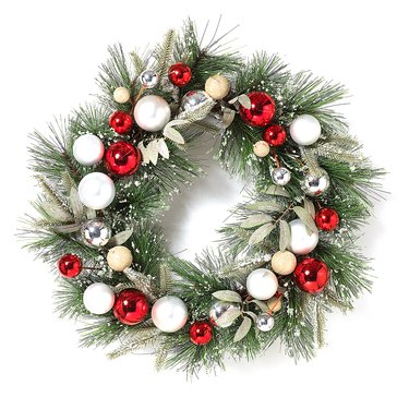 Gerson 22-Inch Holiday Pine Wreath with Ornaments