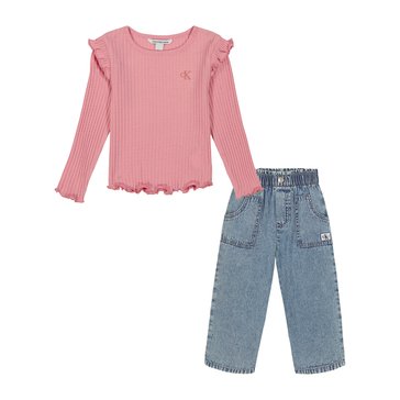 Calvin Klein Toddler Girls' Rib Ruffle Top Denim Sets