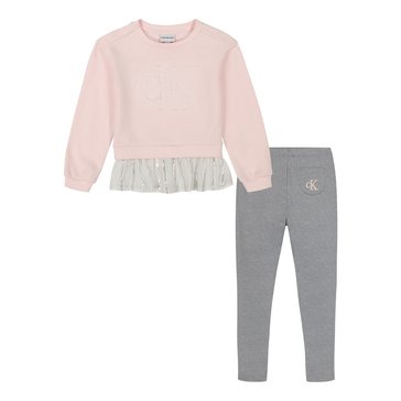 Calvin Klein Little Girls' Ruffle Fleece Top Legging Sets