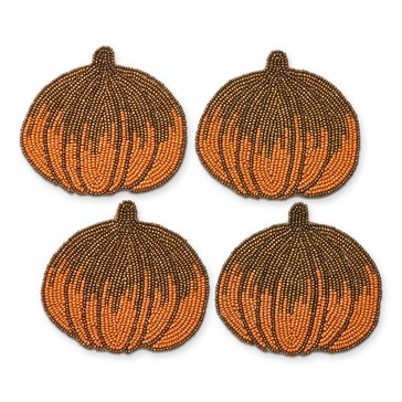 Tag Pumpkin Beaded Coasters, Set of 4