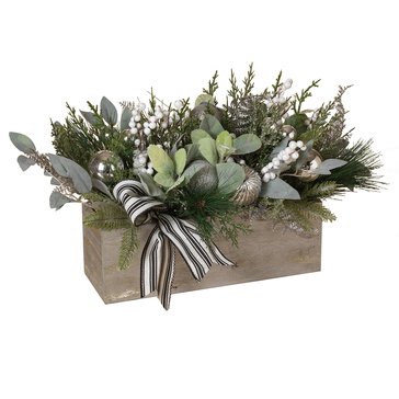 Gerson Holiday Pine and Berry Arrangement in Wood Box with Bow