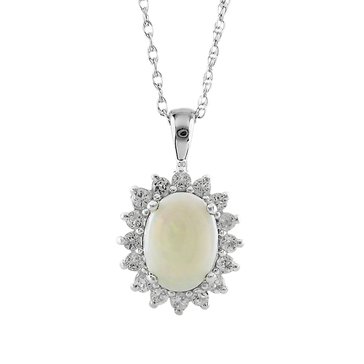 Created Opal & White Sapphire Oval Shape Halo Pendant