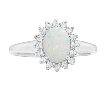 Created Opal & White Sapphire Oval Shape Halo Ring