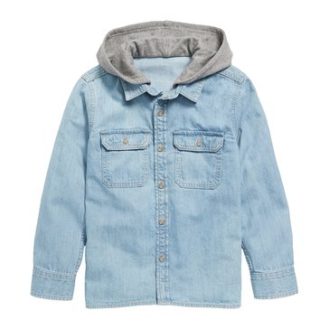 Old Navy Big Boys' Long Sleeve Utility Hooded Denim Shirt