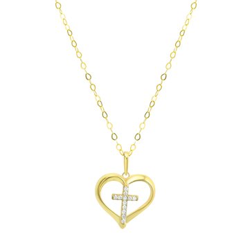 Heart Pendant with Cubic Zirconia Cross