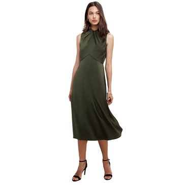 Banana Republic Women's Silky Crepe Pleat Neck Fit-n-Flare Midi Dress