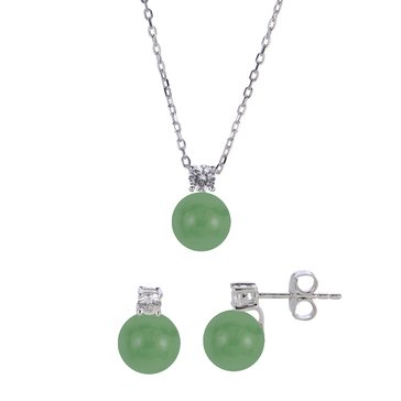 Imperial Dyed Jade and Created White Sapphire Necklace and Earring Set