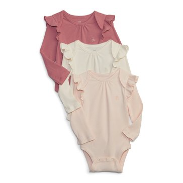 Gap Baby Girls' Long Sleeve Ribbed Bodysuit 3-Pack