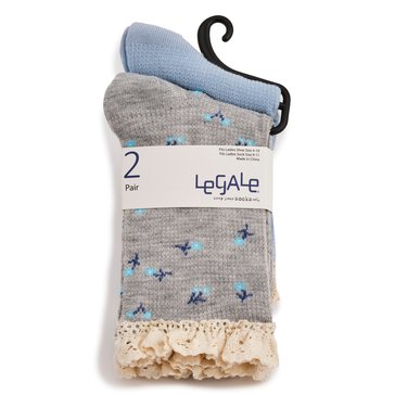 Legale Women's Lace Edge Ditzey Floral Waffle Crew Socks 2-Pack