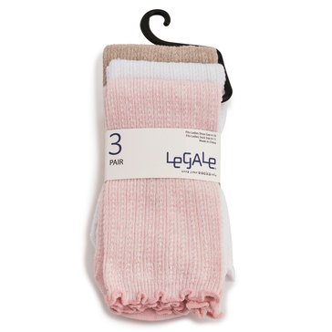 Legale Women's Pique Rib Ruffle Top Crew Socks 3-Pack