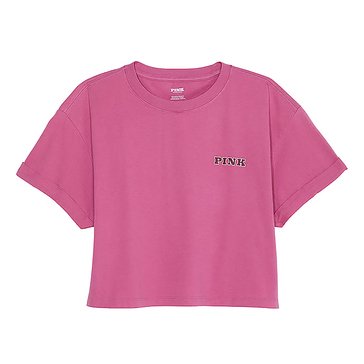 Victoria's Secret PINK Women's Campus Cotton Cropped Shorts Sleeve Tee