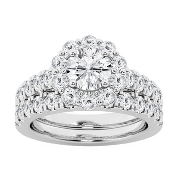 Evolv. 3 cttw Lab Grown Diamond Round Halo and Diamond Band Bridal Set