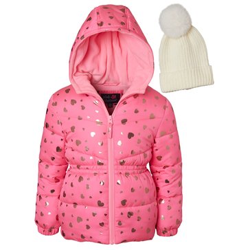 Pink Platinum Toddler Girls' Foil Heart Puffer Coat