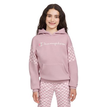 Champion Big Girls' Inset Checkered Fleece Hoodie