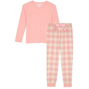 Sleep On It Big Girls' Henley Plaid Jogger Sleep Sets