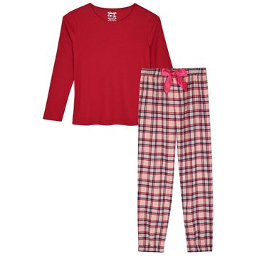 Sleep On It Big Girls' Berry Plaid Jogger Sleep Sets