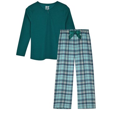 Sleep On It Big Girls' Green Plaid Jogger Sleep Sets