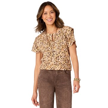 Democracy Women's Short Sleeve Animal Print Top