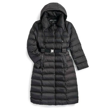 Kenneth Cole Women's Belted Cire 42-Inch Long Hooded Puffer Jacket