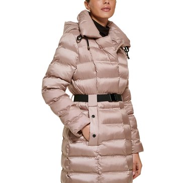 Kenneth Cole Women's Belted Cire 42-Inch Long Hooded Puffer Jacket