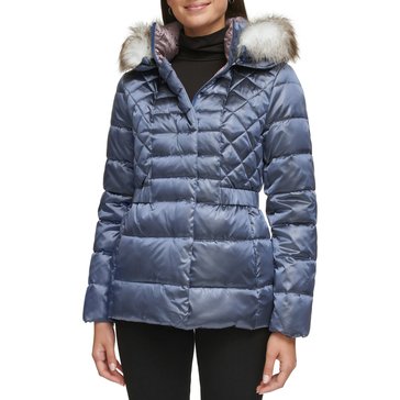 Kenneth Cole Women's Iridescent 27-Inch Faux Fur Trim Puffer Jacket