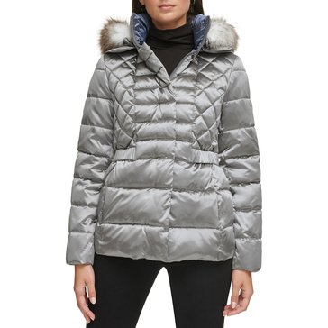 Kenneth Cole Women's 3/4 Chevron Quilt Puffer Jacket