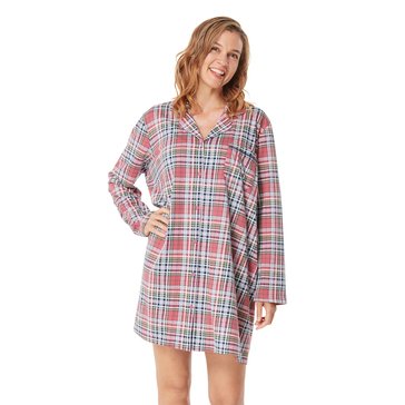 Yarn & Sea Women's Plaid Notch Collar Nightshirt